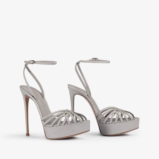 Le Silla Sandalo con plateau glitter argento Promozione Limitata