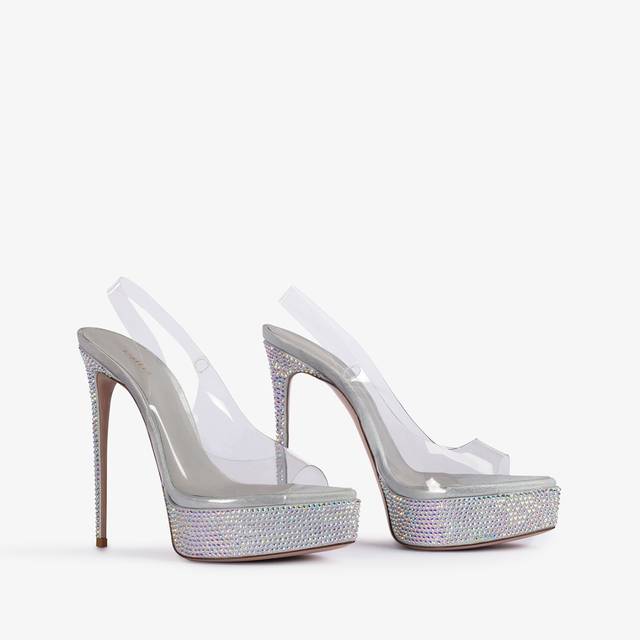 Le Silla Sandalo slingback con plateau plexy e Cristalli argento Fino Al -60%