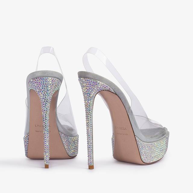Le Silla Sandalo slingback con plateau plexy e Cristalli argento Fino Al -60%