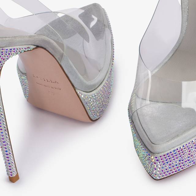 Le Silla Sandalo slingback con plateau plexy e Cristalli argento Fino Al -60%