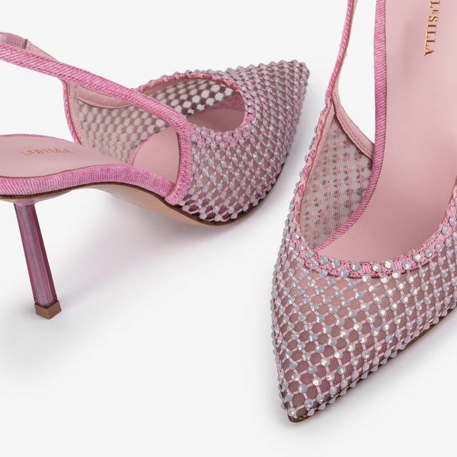 Le Silla Slingback gioiello rete denim rosa dea Presa