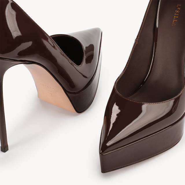 Le Silla Décolleté con plateau vernice marrone fondente Online