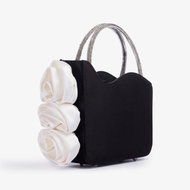 Le Silla Mini bag raso nero e Cristalli con rose Italy