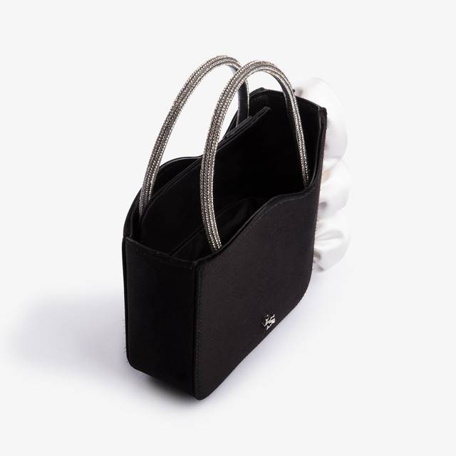 Le Silla Mini bag raso nero e Cristalli con rose Italy