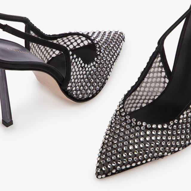 Le Silla Slingback gioiello rete nera 2025