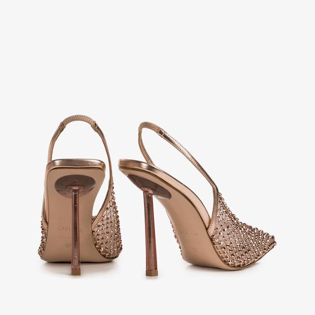 Le Silla Slingback gioiello rete oro rosa Nuovo