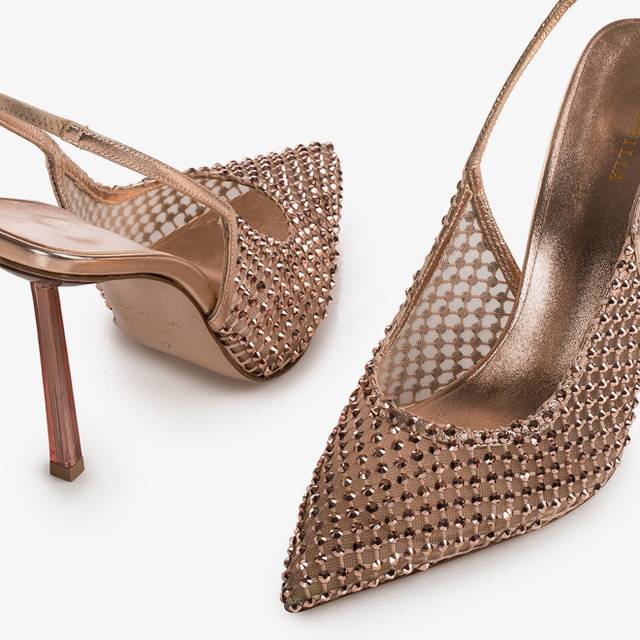 Le Silla Slingback gioiello rete oro rosa Nuovo