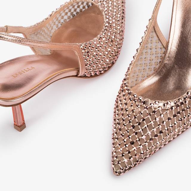 Le Silla Slingback gioiello rete oro rosa Qualità
