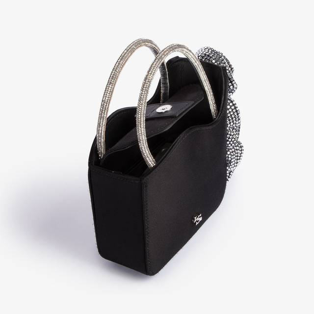 Le Silla Mini bag raso nero e Cristalli con rose gioiello Sottocosto