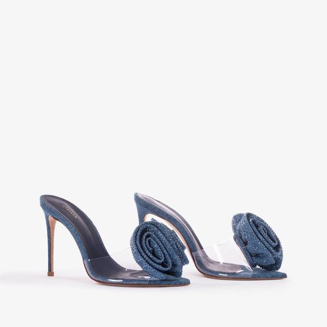 Le Silla Sandalo mule gioiello denim e plexy blu e Cristalli Novità