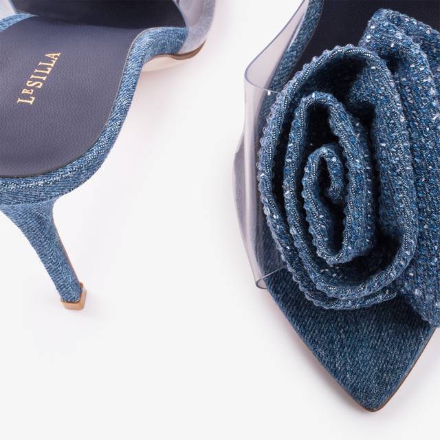 Le Silla Sandalo mule gioiello denim e plexy blu e Cristalli Novità