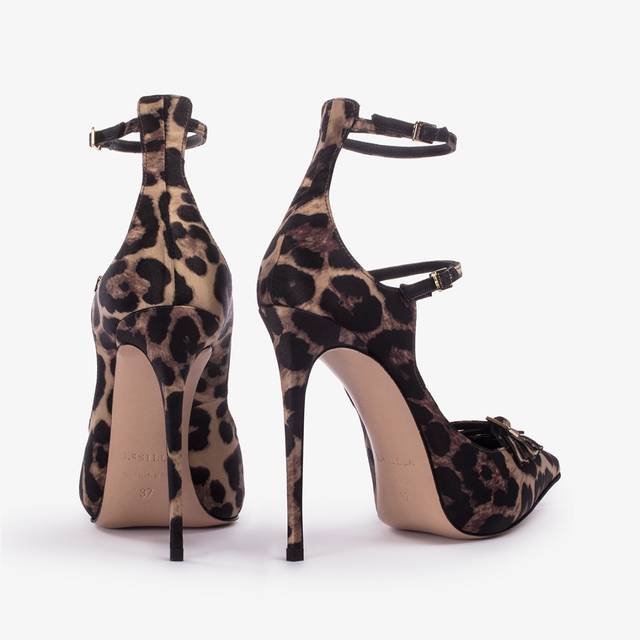 Le Silla Décolleté con listini raso stampa leopardata Online