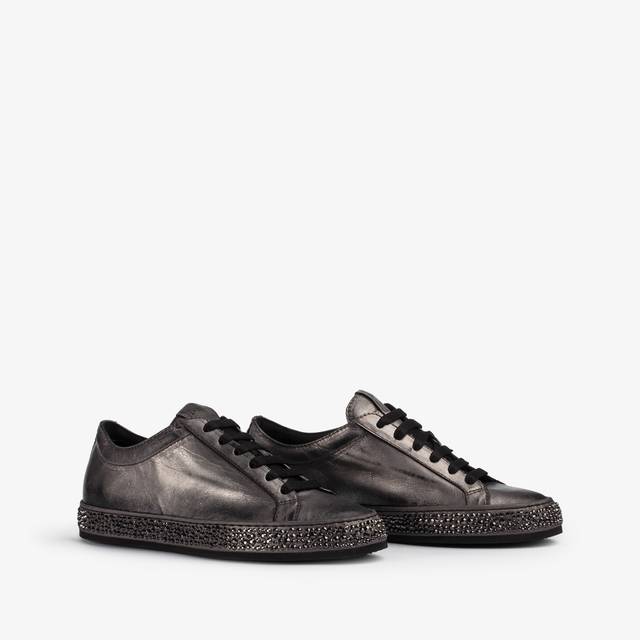 Le Silla Sneaker pelle laminata effetto vintage peltro con Cristalli Consegna Veloce
