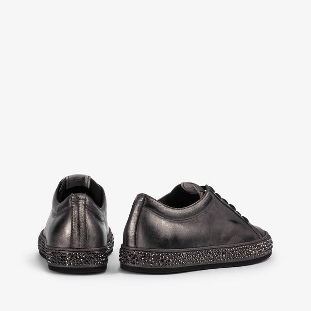 Le Silla Sneaker pelle laminata effetto vintage peltro con Cristalli Consegna Veloce