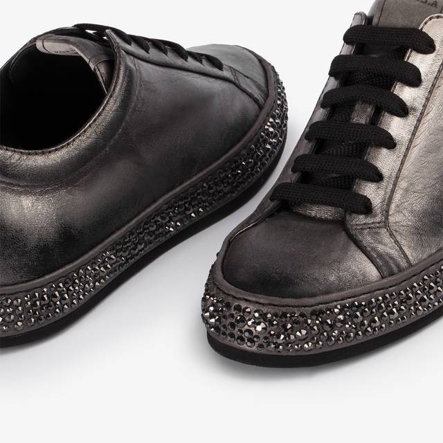 Le Silla Sneaker pelle laminata effetto vintage peltro con Cristalli Consegna Veloce
