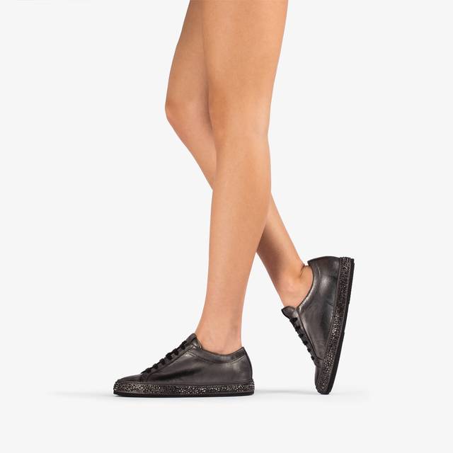 Le Silla Sneaker pelle laminata effetto vintage peltro con Cristalli Consegna Veloce