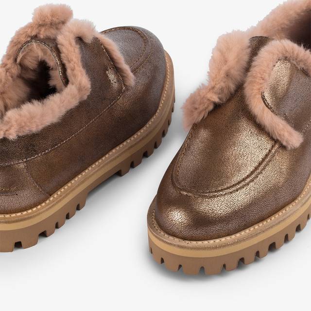 Le Silla Mocassino pelle laminata effetto vintage mordorè con fodera lapin Promozione Limitata