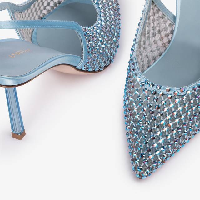 Le Silla Slingback gioiello rete azzurro cielo e Cristalli Vendita Economica