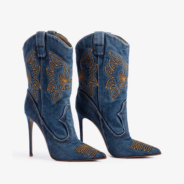 Le Silla Stivaletto d'ispirazione Western denim blu Qualità