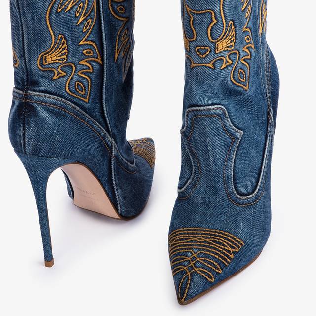 Le Silla Stivaletto d'ispirazione Western denim blu Qualità