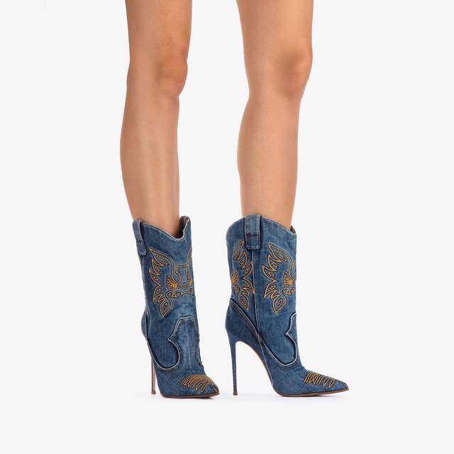 Le Silla Stivaletto d'ispirazione Western denim blu Qualità