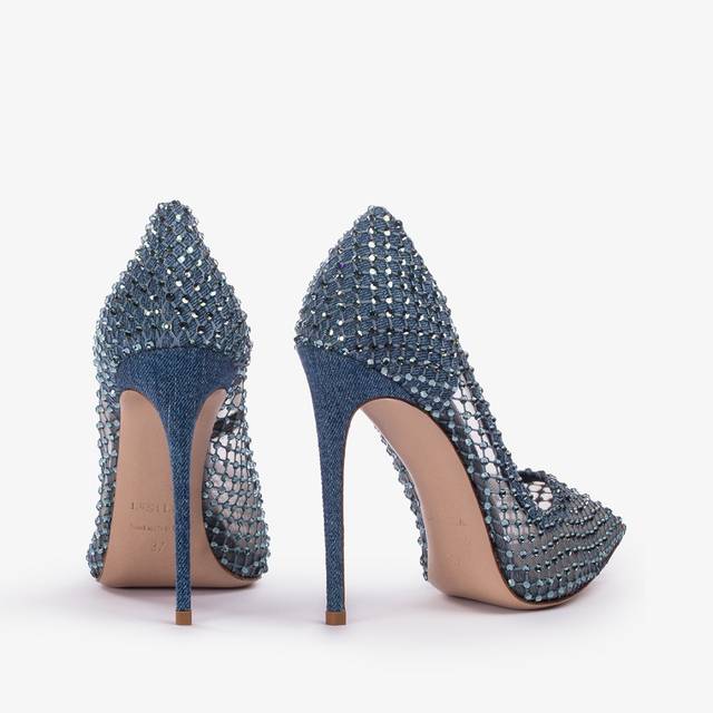 Le Silla Décolleté gioiello rete denim blu Vendita