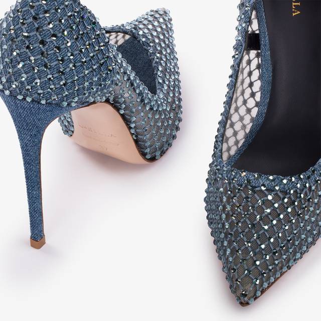 Le Silla Décolleté gioiello rete denim blu Vendita