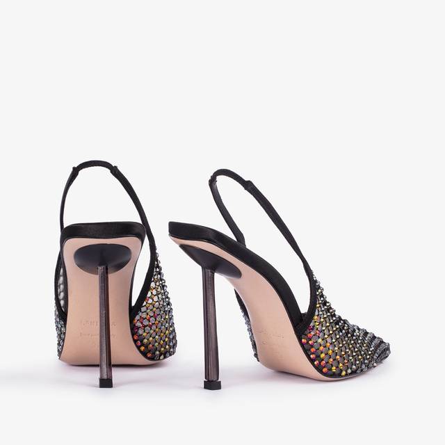 Le Silla Slingback gioiello rete nera e Cristalli iridescenti Online