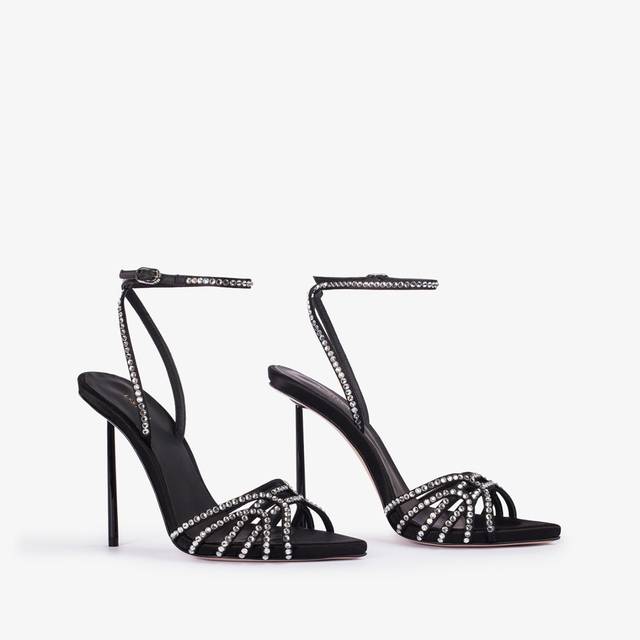 Le Silla Sandalo gioiello raso nero e Cristalli argento Saldi