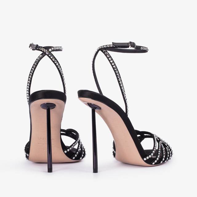 Le Silla Sandalo gioiello raso nero e Cristalli argento Saldi