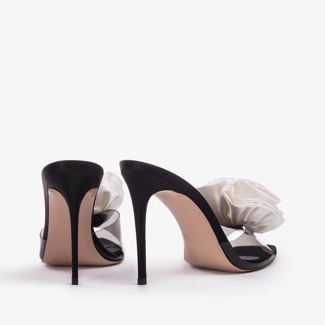 Le Silla Sandalo mule gioiello raso e plexy nero e bianco Vendite Flash