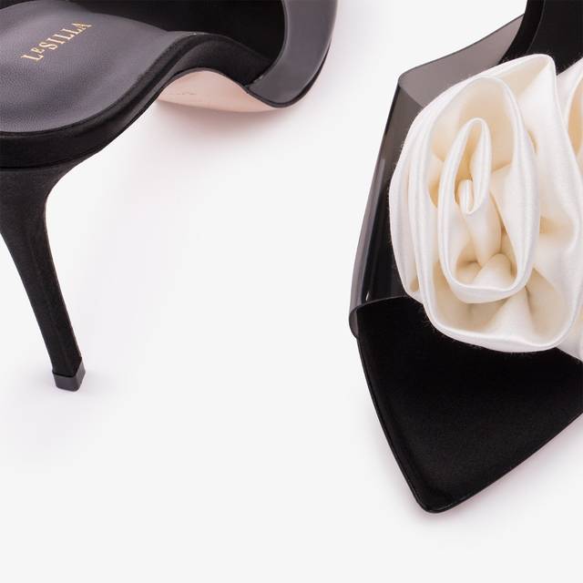Le Silla Sandalo mule gioiello raso e plexy nero e bianco Vendite Flash