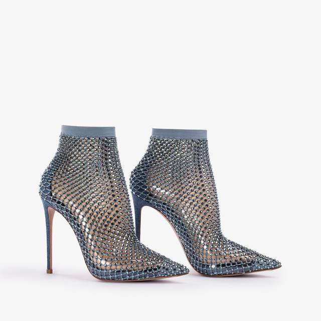 Le Silla Stivaletto calza blu denim e Cristalli Italy