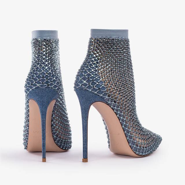 Le Silla Stivaletto calza blu denim e Cristalli Italy