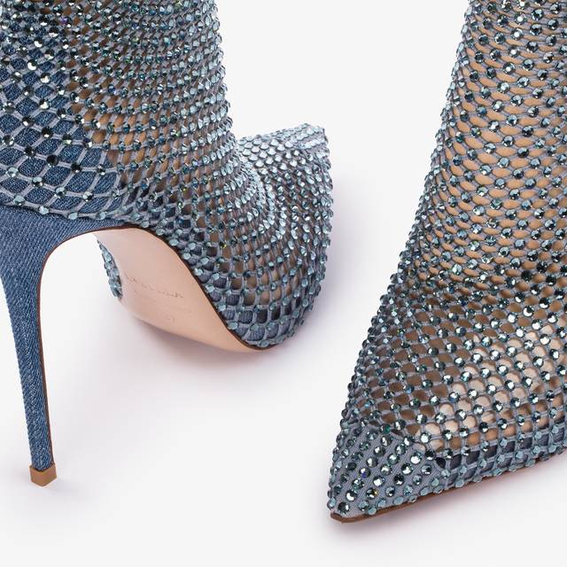 Le Silla Stivaletto calza blu denim e Cristalli Italy