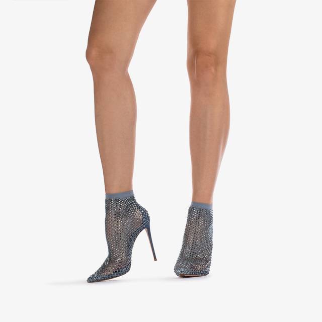 Le Silla Stivaletto calza blu denim e Cristalli Italy