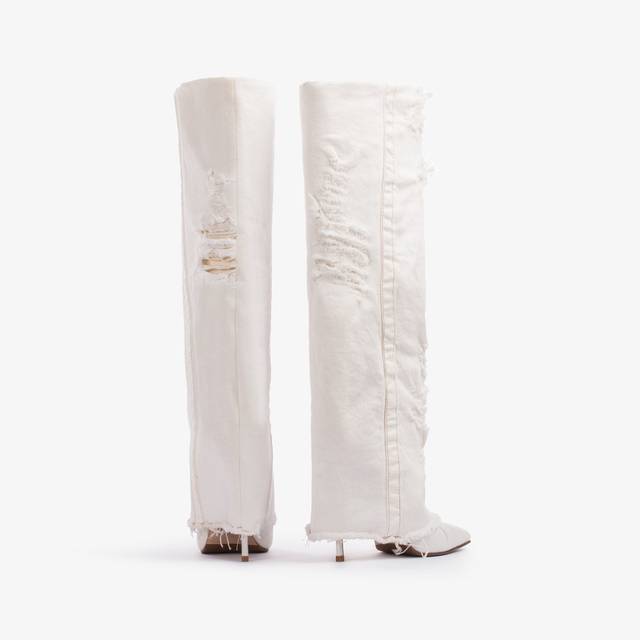 Le Silla Stivale al ginocchio con risvolto denim bianco distressed Qualità Garantita