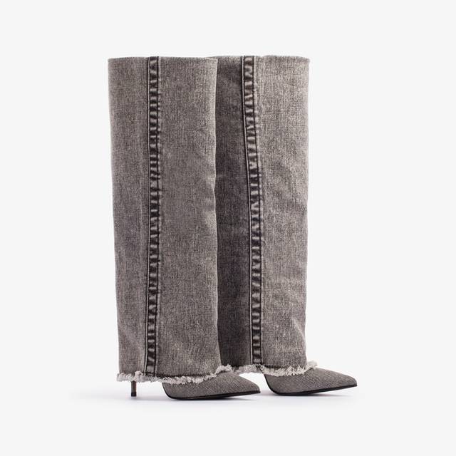 Le Silla Stivale al ginocchio con risvolto denim nero Negozi Online