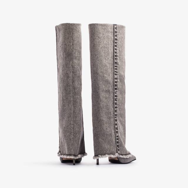 Le Silla Stivale al ginocchio con risvolto denim nero Negozi Online