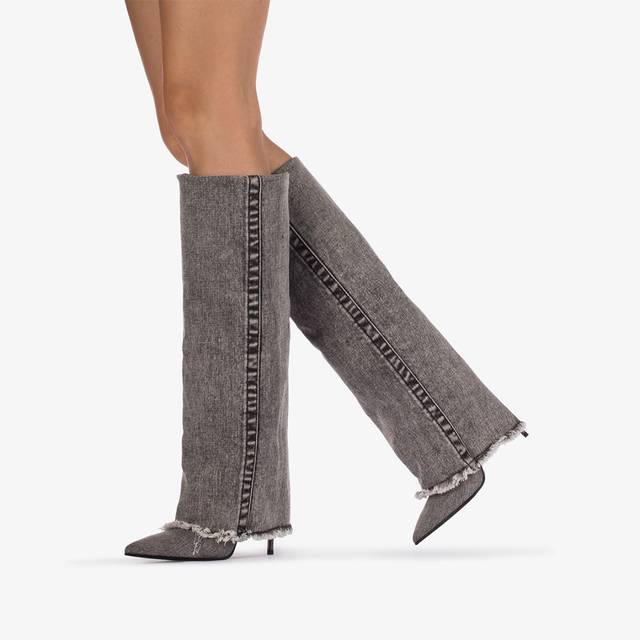 Le Silla Stivale al ginocchio con risvolto denim nero Negozi Online