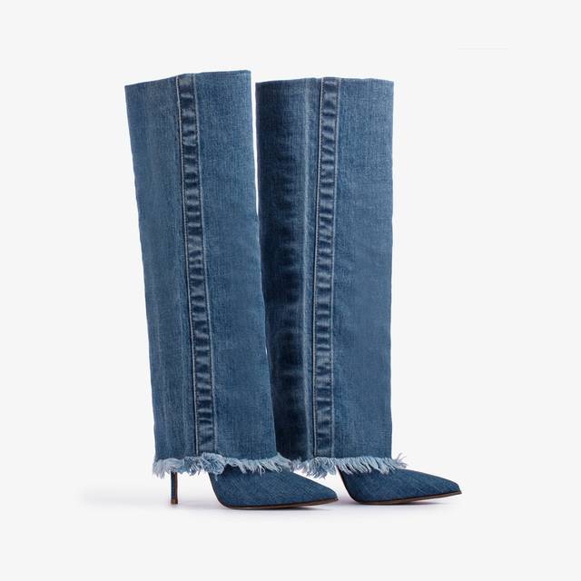 Le Silla Stivale con risvolto denim blu Acquista Ora