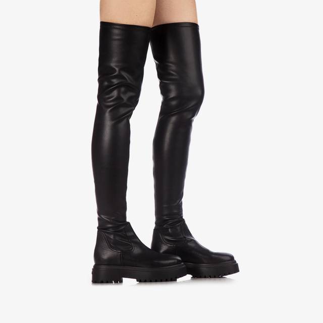 Le Silla Stivale sopra il ginocchio pelle vegan stretch nero Presa