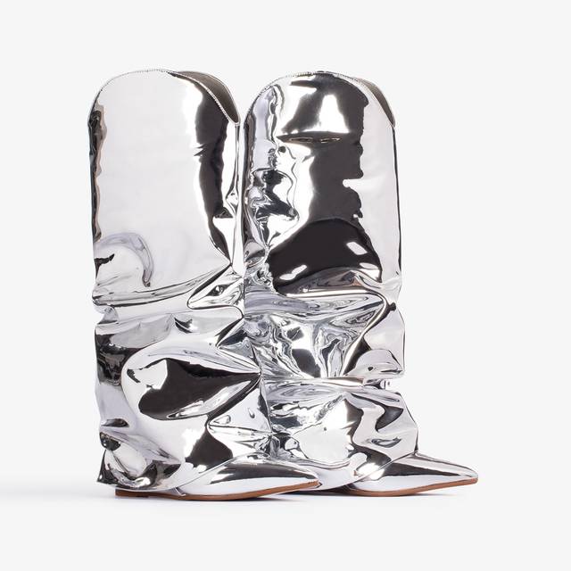 Le Silla Stivale al ginocchio d'ispirazione Western con risvolto metallizzato argento Online