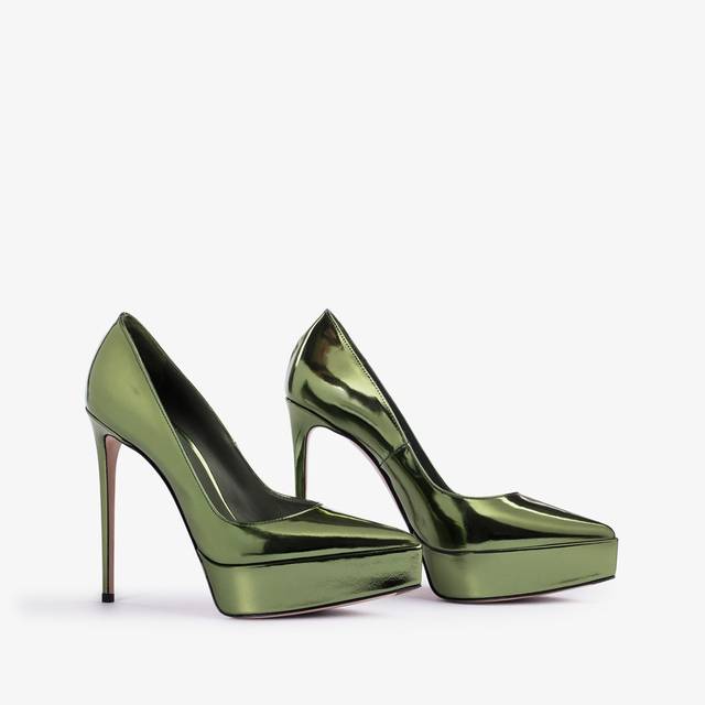 Le Silla Décolleté con plateau metallizzata verde pirite In Vendita