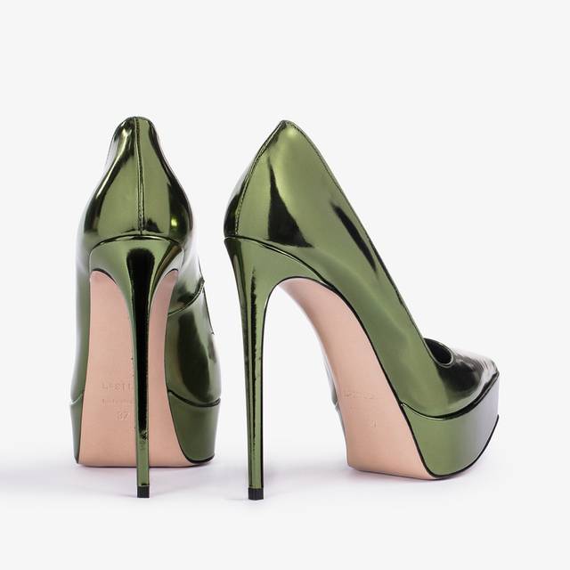 Le Silla Décolleté con plateau metallizzata verde pirite In Vendita