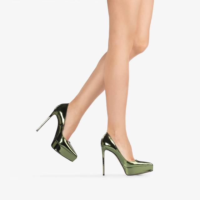 Le Silla Décolleté con plateau metallizzata verde pirite In Vendita
