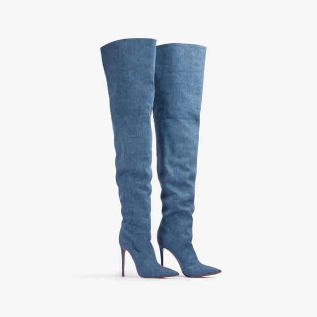 Le Silla Stivale sopra al ginocchio denim oversize blu Hotsell