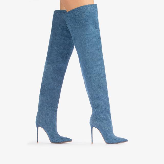 Le Silla Stivale sopra al ginocchio denim oversize blu Hotsell