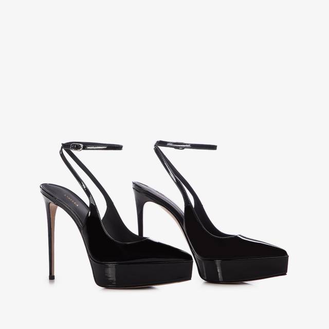 Le Silla Slingback con plateau vernice nera Nuova