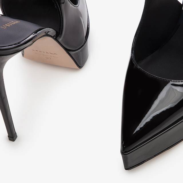 Le Silla Slingback con plateau vernice nera Nuova